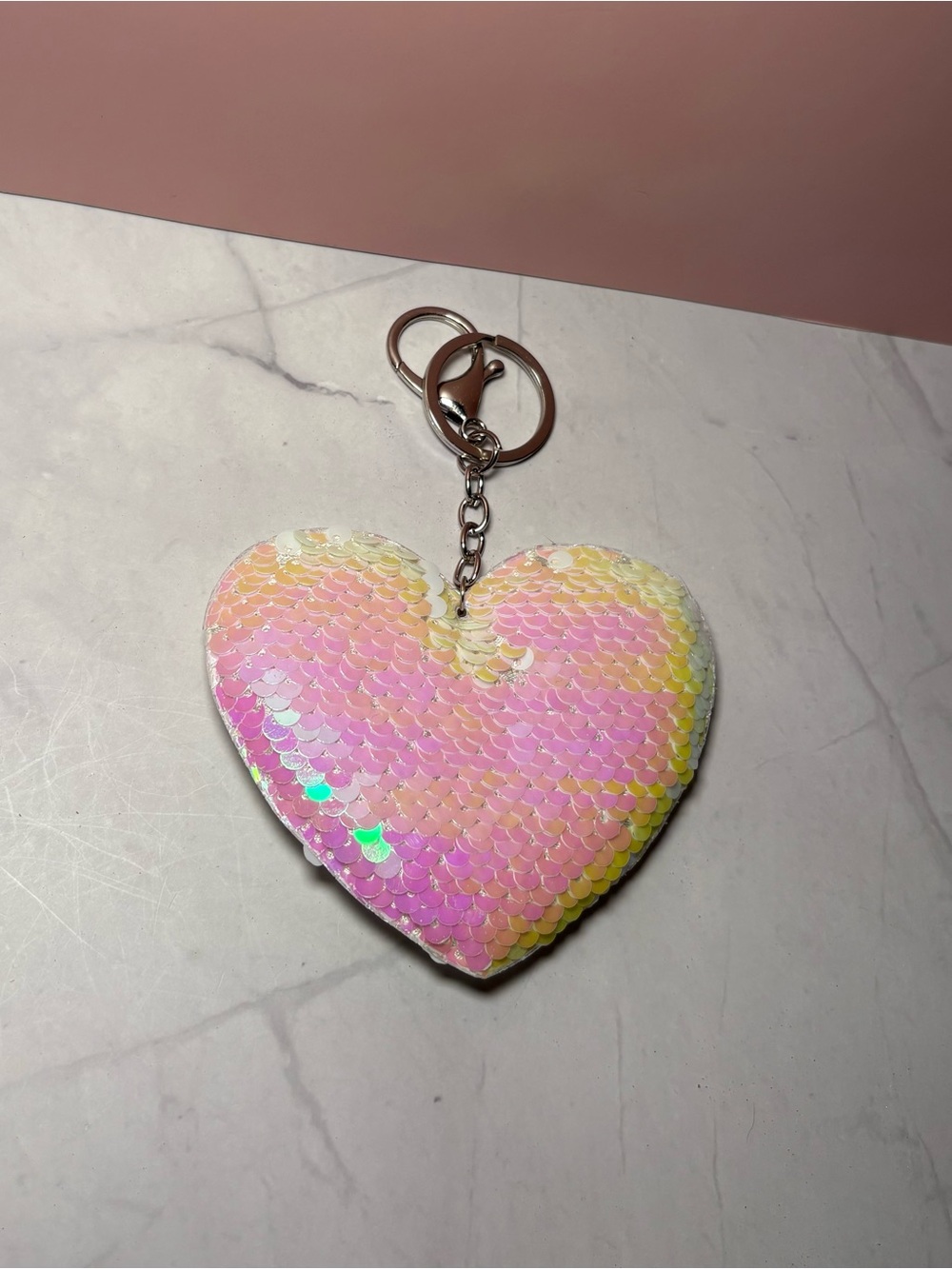 Multi-Color Color Shifting Sequin Heart Shaped Bag Charm Keychain